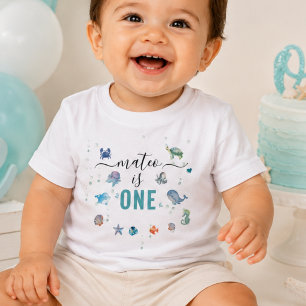 Ocean Animal One Custom Name 1st Birthday Toddler T-Shirt
