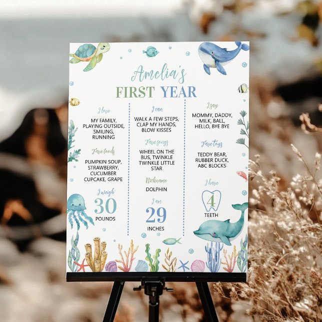 Ocean Animal Under the Sea Birthday Milestone  Poster (Creator Uploaded)