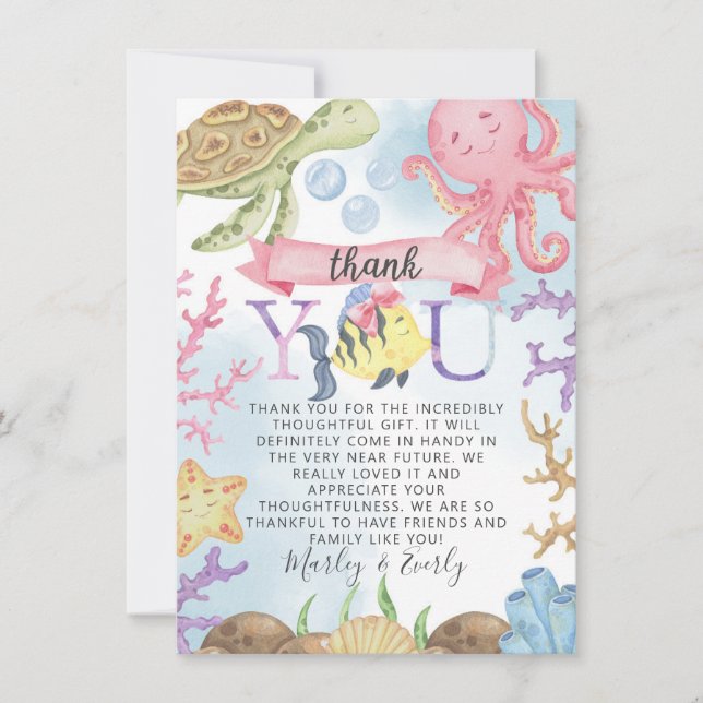 Ocean Animal Under the Sea Thank You Card Note (Front)