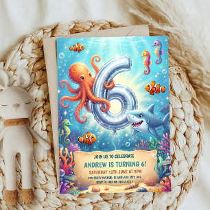 Ocean Animals 6th Birthday Under Sea Invitation