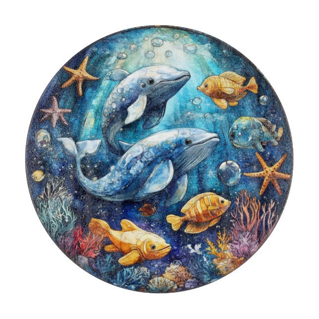 Ocean Animals Art Cutting Board (Front)