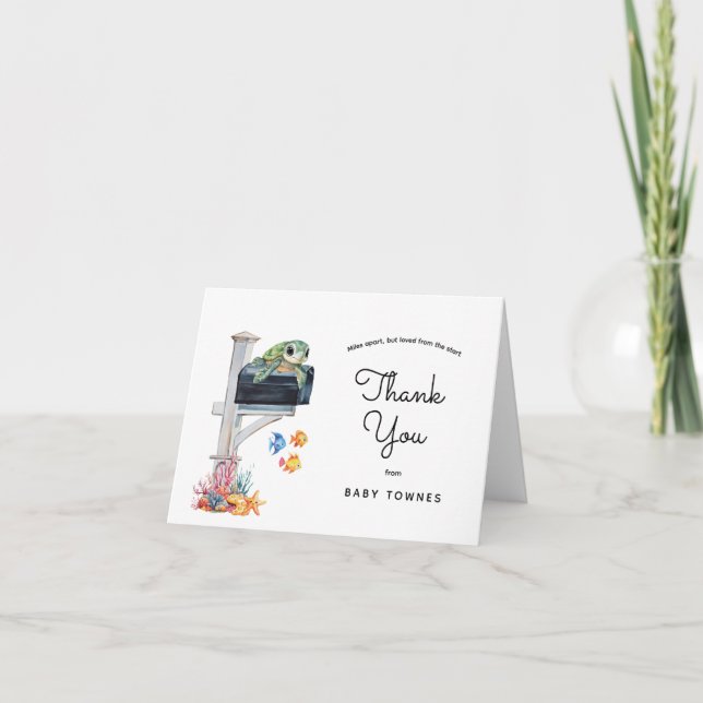 Ocean Animals Baby Shower by Mail Thank You Note Card (Front)