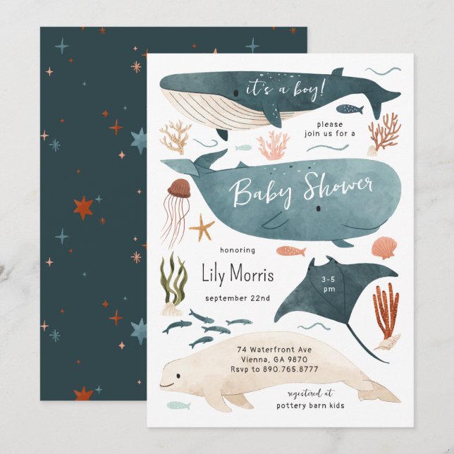 Ocean Animals Baby Shower Invitation (Front/Back)