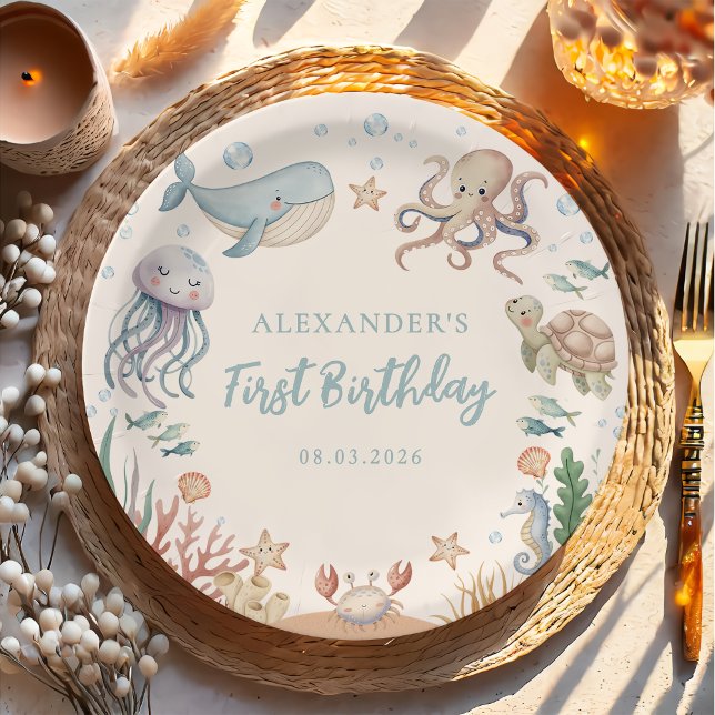 Ocean Animals Birthday Paper Plate (Creator Uploaded)