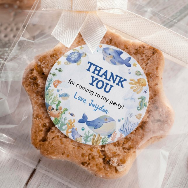 Ocean Animals Boy Under the Sea Birthday Classic Round Sticker (Creator Uploaded)