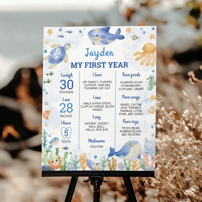 Ocean Animals Boy Under the Sea Birthday Milestone Poster (Creator Uploaded)