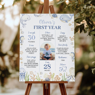 Ocean Animals Boy Under the Sea Birthday Milestone Poster