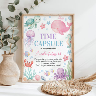 Ocean Animals Cute Birthday Time Capsule Sign