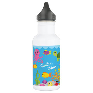 Ocean Animals Cute Kids Water Bottle with Name