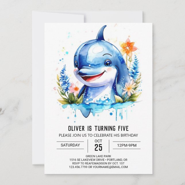 Ocean Animals Fantasy Dolphin Birthday Invitation (Front)