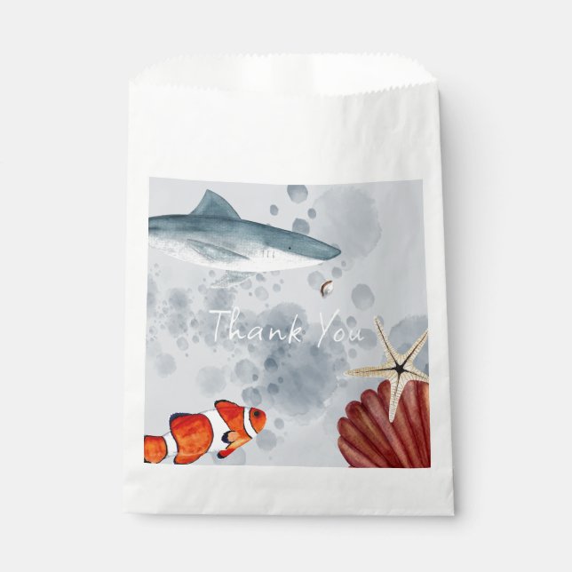 Ocean Animals Fish Shells Party Blue Thank You Favour Bags (Front)