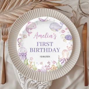 Ocean Animals Girl Under the Sea Kids Birthday Paper Plate