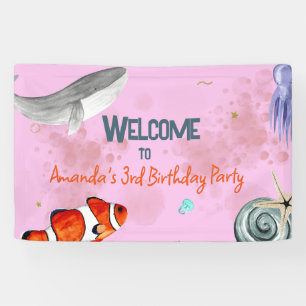 Ocean Animals Girls Pink Birthday Party Welcome  Banner