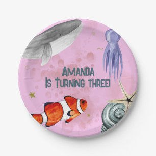 Ocean Animals Kids Birthday Party Pink Paper Plate