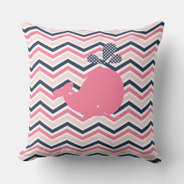 Ocean Animals Pink Whale Chevron Outdoor Pillow (Front)
