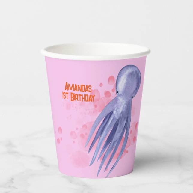 Ocean Animals Sea Life Kids Birthday Party Pink  Paper Cups (Front)
