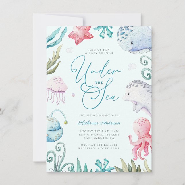 Ocean Animals Under The Sea Boy Baby Shower Invitation (Front)