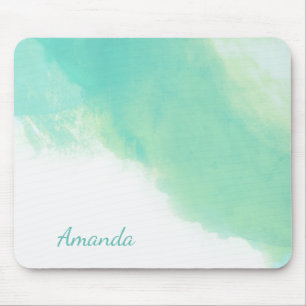 Ocean Aqua Blue Abstract with Monogram Mouse Pad