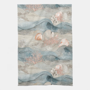 Ocean Aqua Coral Reef Coastal Pattern Tea Towel