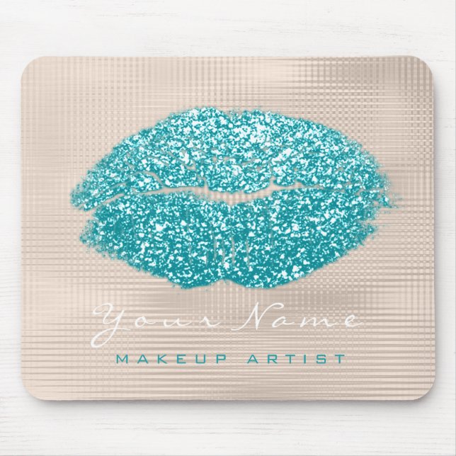 Ocean Aqua Ivory Glitter Name Makeup Lips Kiss Mouse Pad (Front)