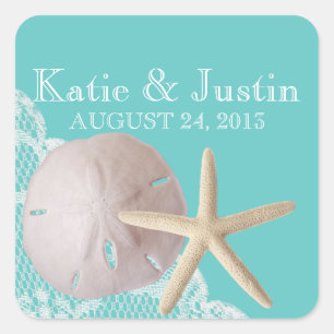 Ocean Aqua Sand Dollar and Starfish Square Sticker