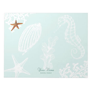 Ocean aqua seashell pattern name personalised notepad