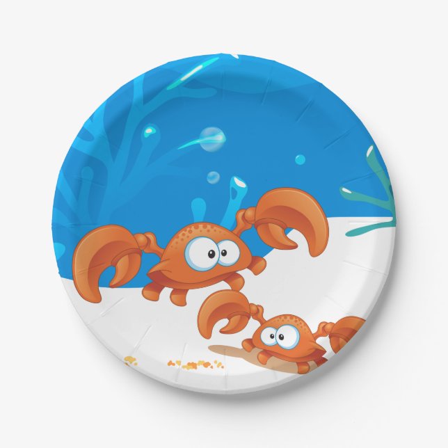 Ocean Aquatic Cute Crabs Paper Plates (Front)