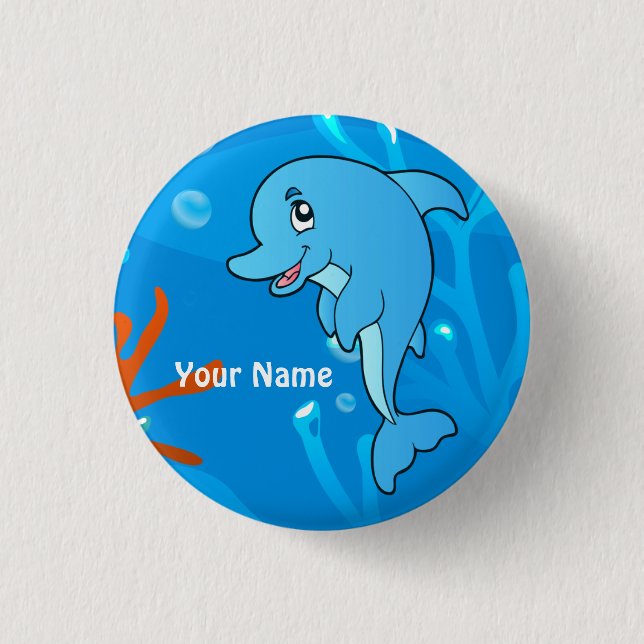Ocean Aquatic Cute Dolphin Custom Button (Front)