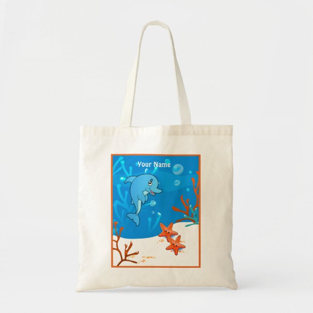 Ocean Aquatic Cute Dolphin Starfish Custom Tote Bag (Front)