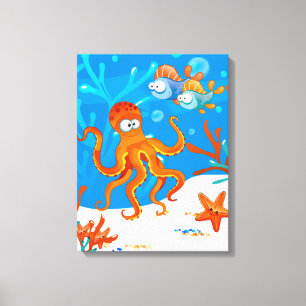 Ocean Aquatic Cute Octopus Wrapped Canvas
