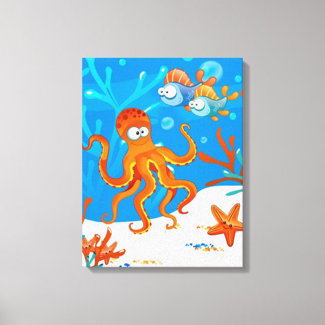 Ocean Aquatic Cute Octopus Wrapped Canvas (Front)