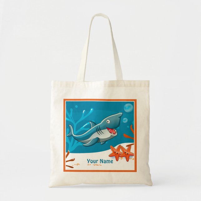 Ocean Aquatic Cute Shark Fish Custom Tote Bag (Front)