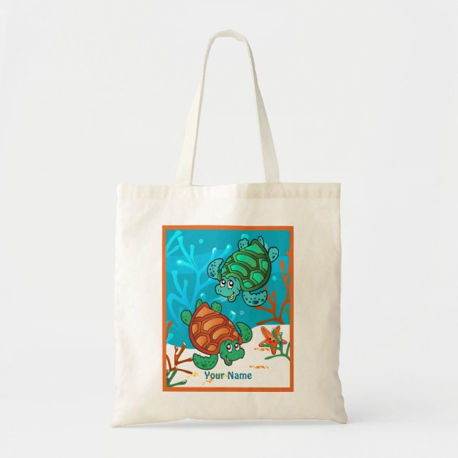 Ocean Aquatic Cute Turtle Custom Tote Bag (Front)
