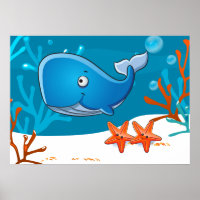 Ocean Aquatic Cute Whale Starfish Poster
