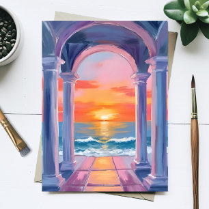 Ocean Archway Sunset Watercolor Coastal Painting Postcard