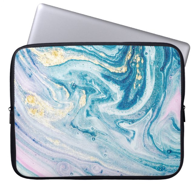 Ocean Art: Marble Agate Swirls. Laptop Sleeve (Front)