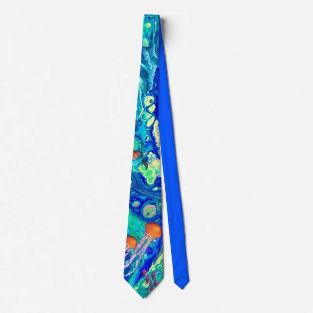 Ocean art tie, jellyfish tie, turtle tie, dolphin, tie (Front)
