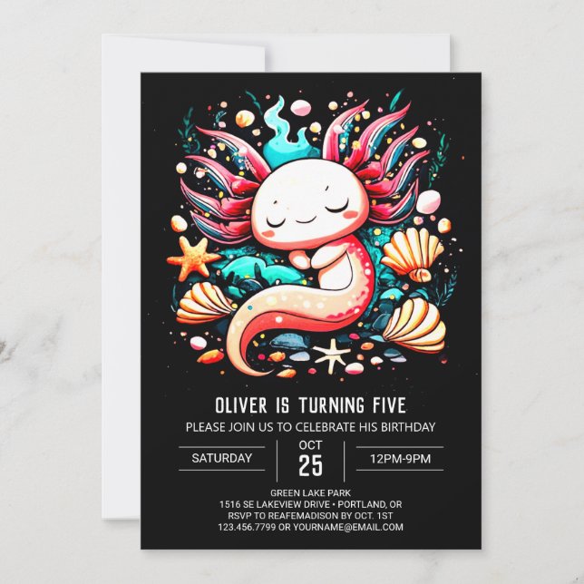 Ocean Axolotl Kids Birthday Invitation (Front)