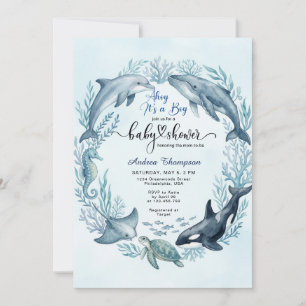 Ocean Baby Shower Invitation Whale Dolphin