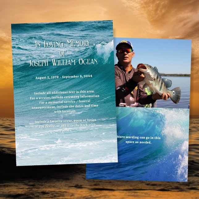 Ocean Background Photo Memorial Funeral Invitation (Creator Uploaded)