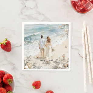 Ocean Background Wedding Couple Napkin