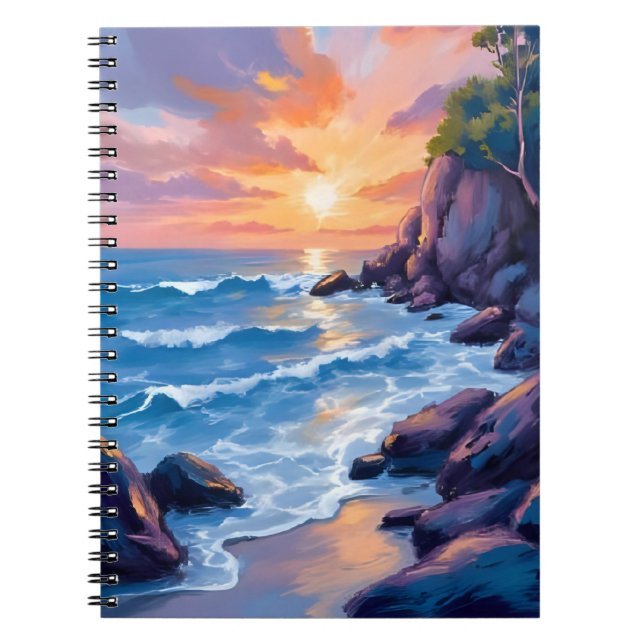 Ocean Bay Sunset | Beach Shore Watercolor Notebook (Front)