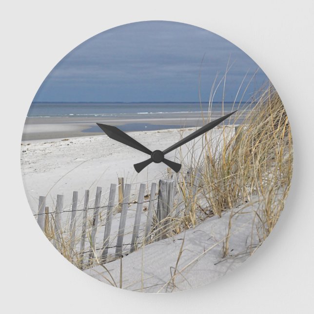 Ocean beach and sand fence large clock (Front)