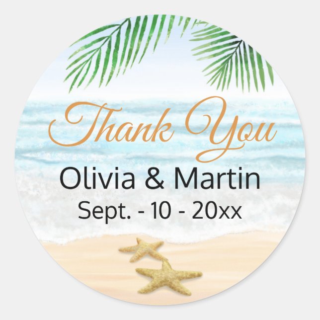 Ocean, Beach and Starfish Classic Round Sticker (Front)