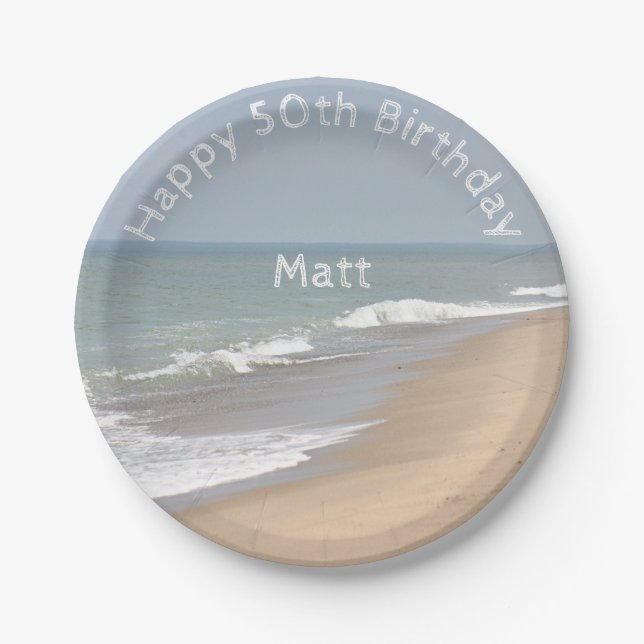 Ocean beach and waves paper plate (Front)