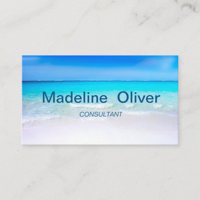 Ocean Beach Aqua Blue Sea Travel  Modern Business Card (Front)