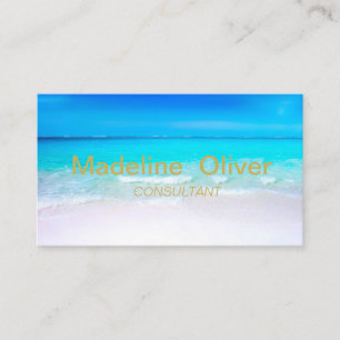Ocean Beach Aqua Blue Sea Travel Modern Gold Business Card