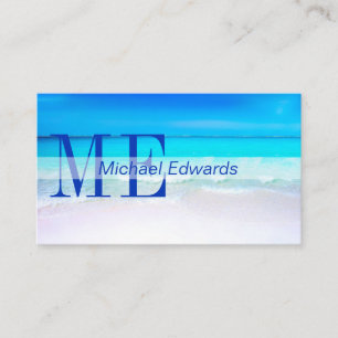 Ocean Beach Aqua Blue Sea Travel Modern Monogram Business Card