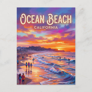 Ocean Beach at Sunset California Postcard