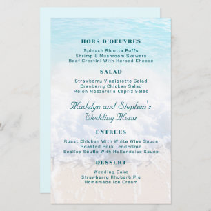 Ocean Beach Background Wedding Menu Template